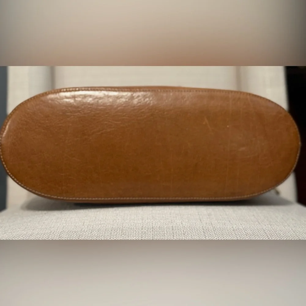 Brahmin Cream and Brown Croc-Embossed Leather Shoulder Bag